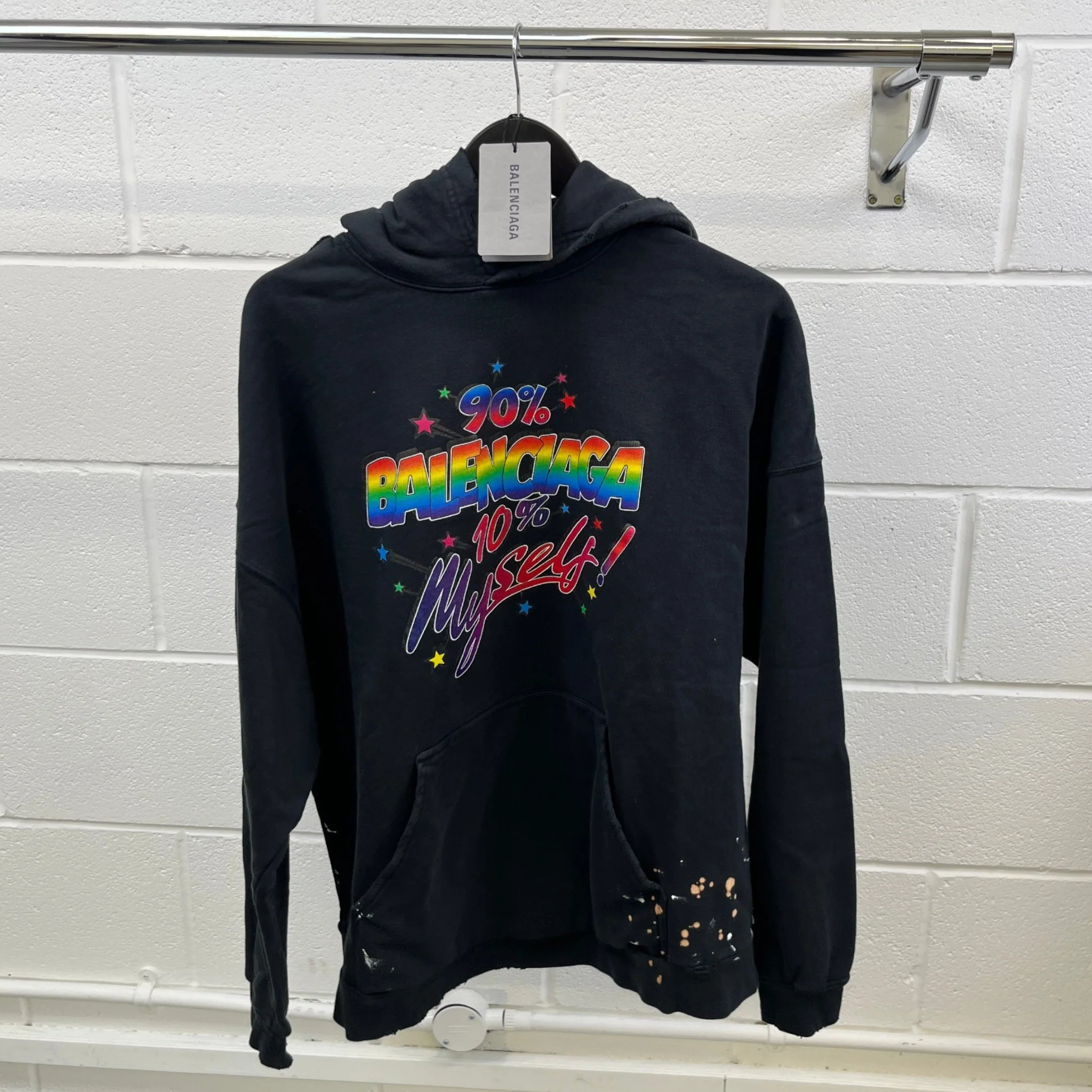 90/10 Logo Print Hoodie Black Size M - Image 10
