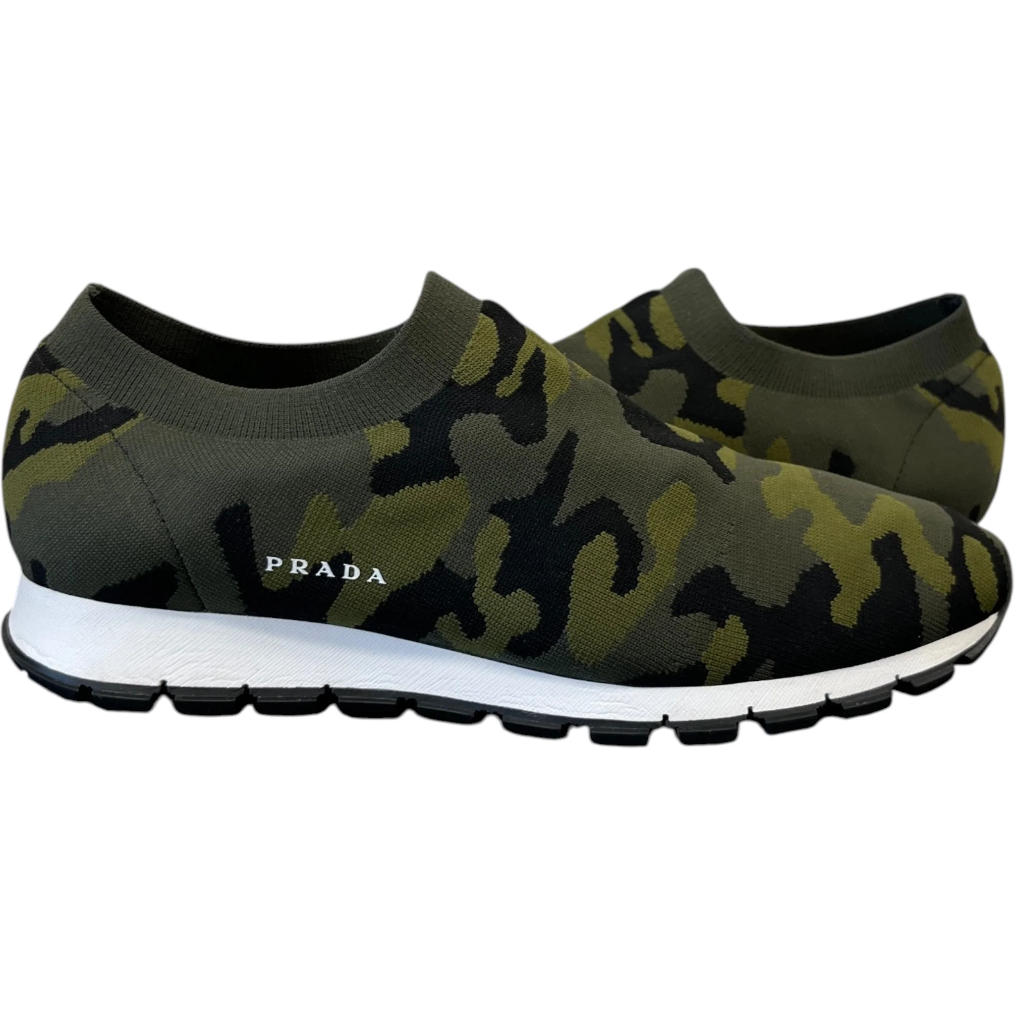 Men's Camouflage Print Knit Slip On Low Trainers Green Size EU 42 / UK 8 - Image 3