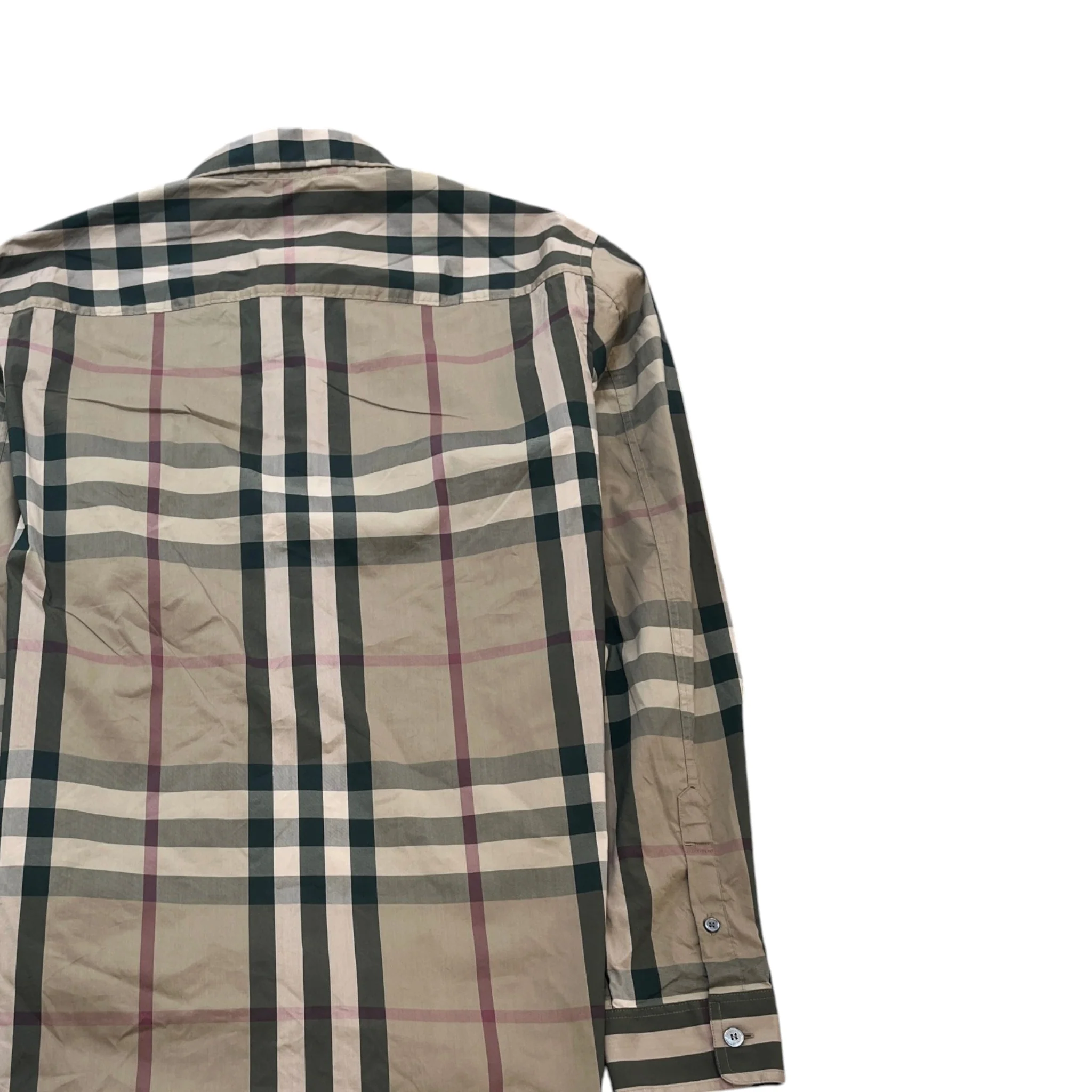 Men's Checkered Short Sleeve Shirt Beige Size L - Image 4