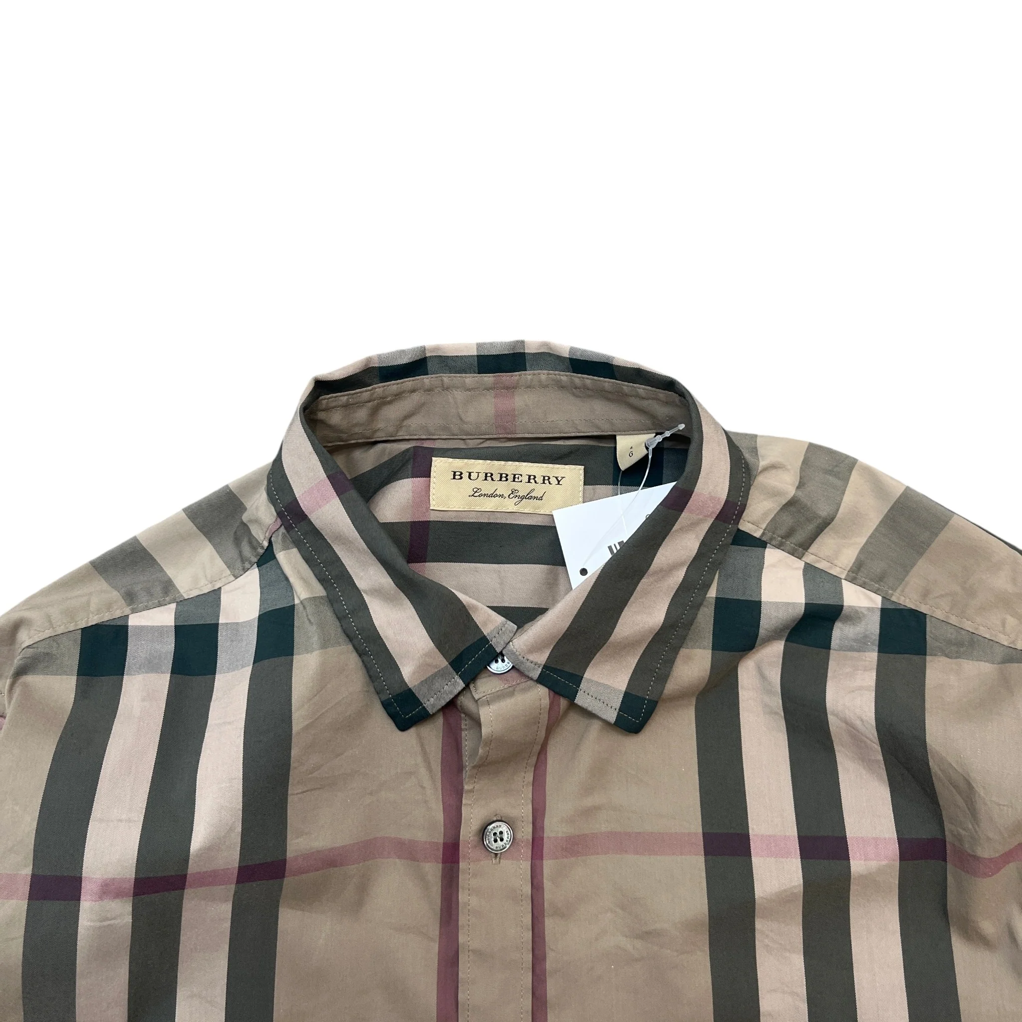 Men's Checkered Short Sleeve Shirt Beige Size L - Image 5