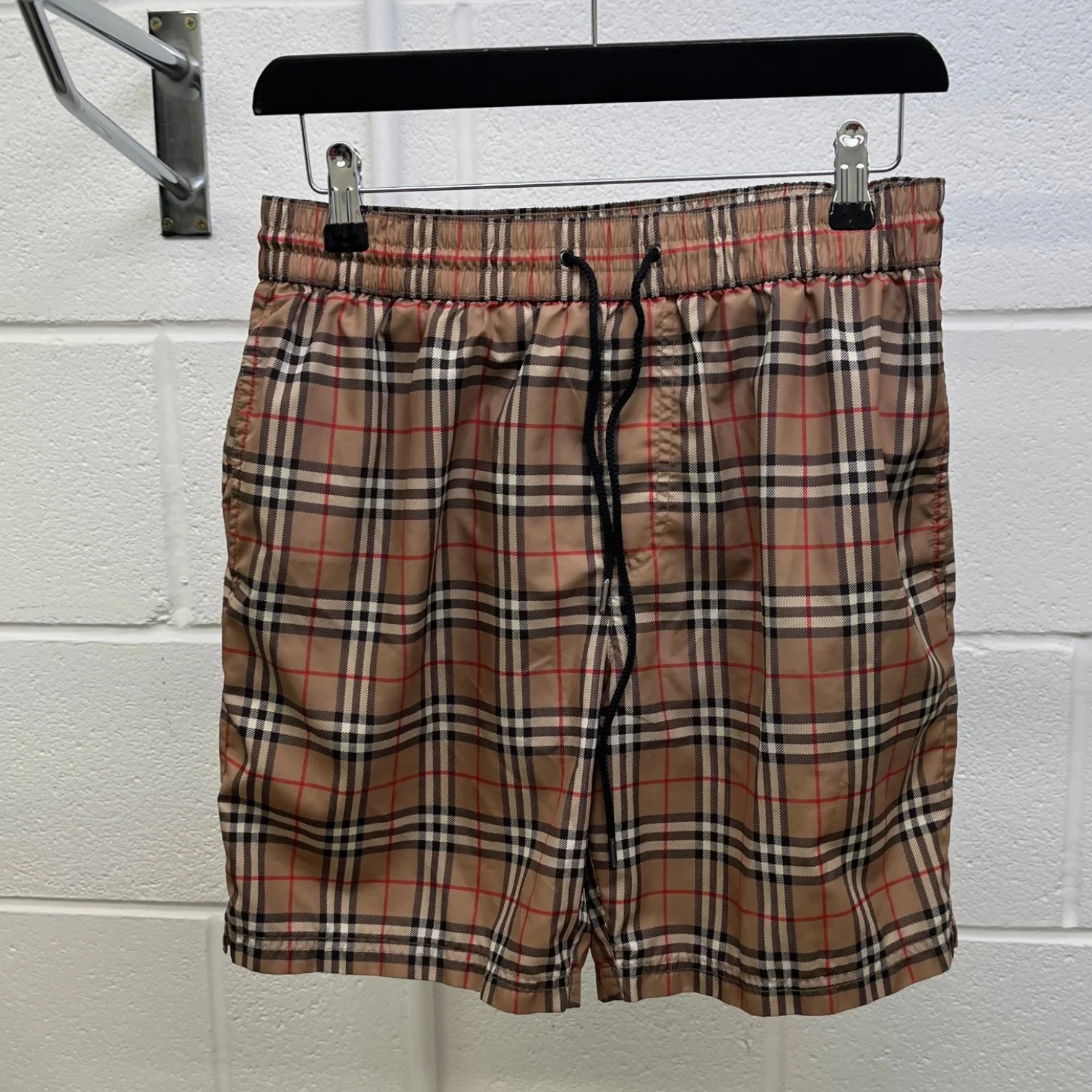 Men's Checkered Swim Shorts Beige Size S - Image 6