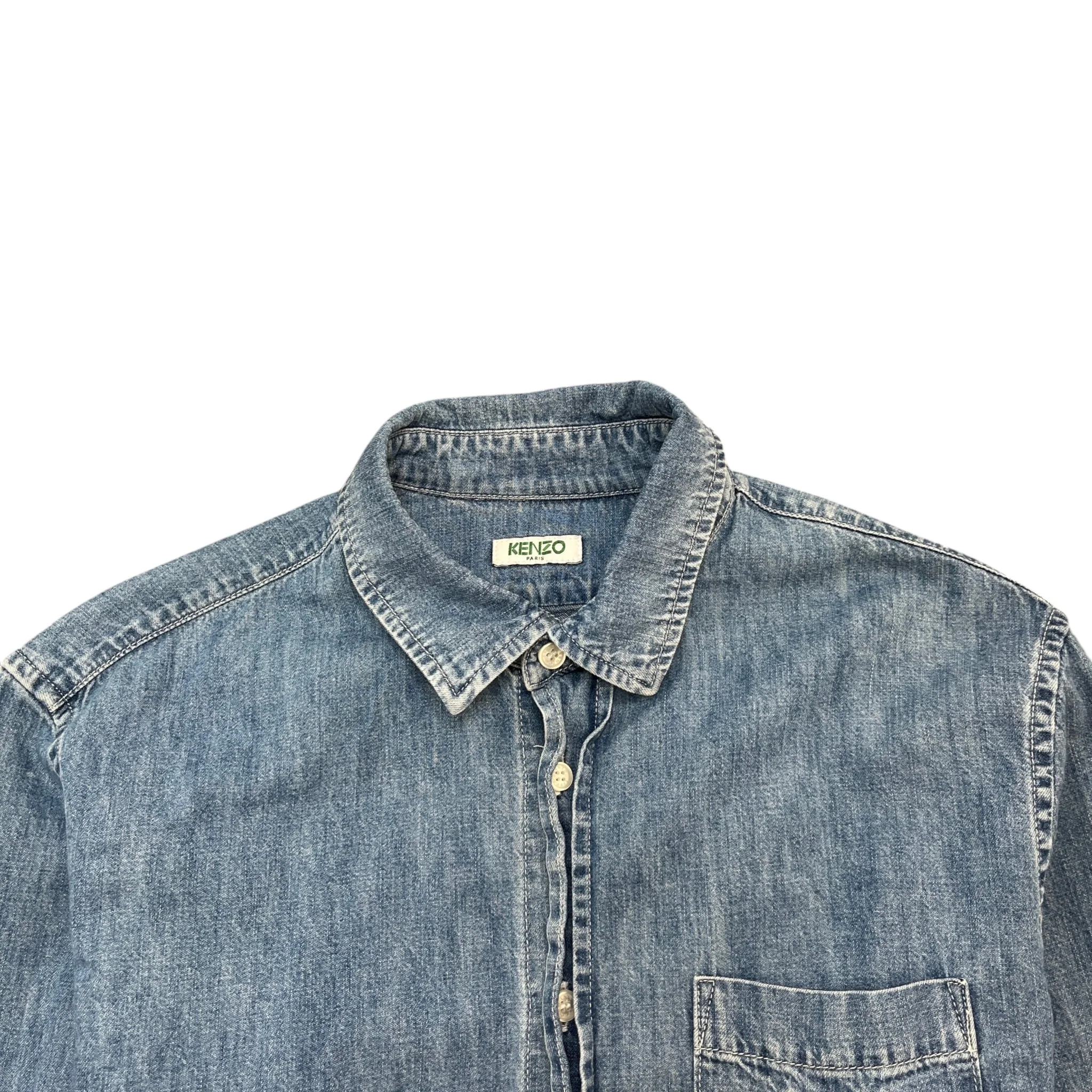 Men's Embroidered Logo Long Sleeve Shirt Blue Size M - Image 5