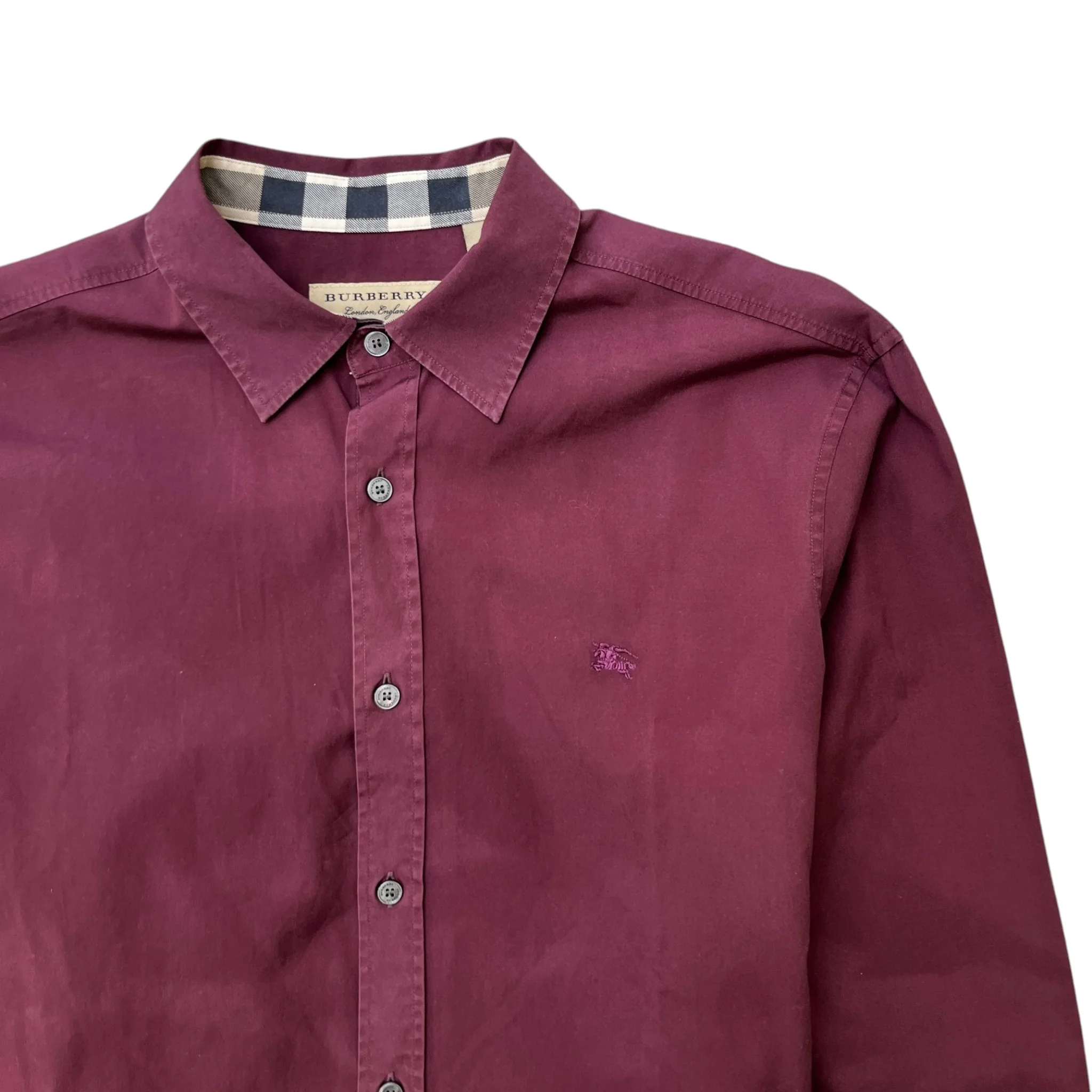 Men's Embroidered Logo Long Sleeve Shirt Burgundy Size L - Image 6