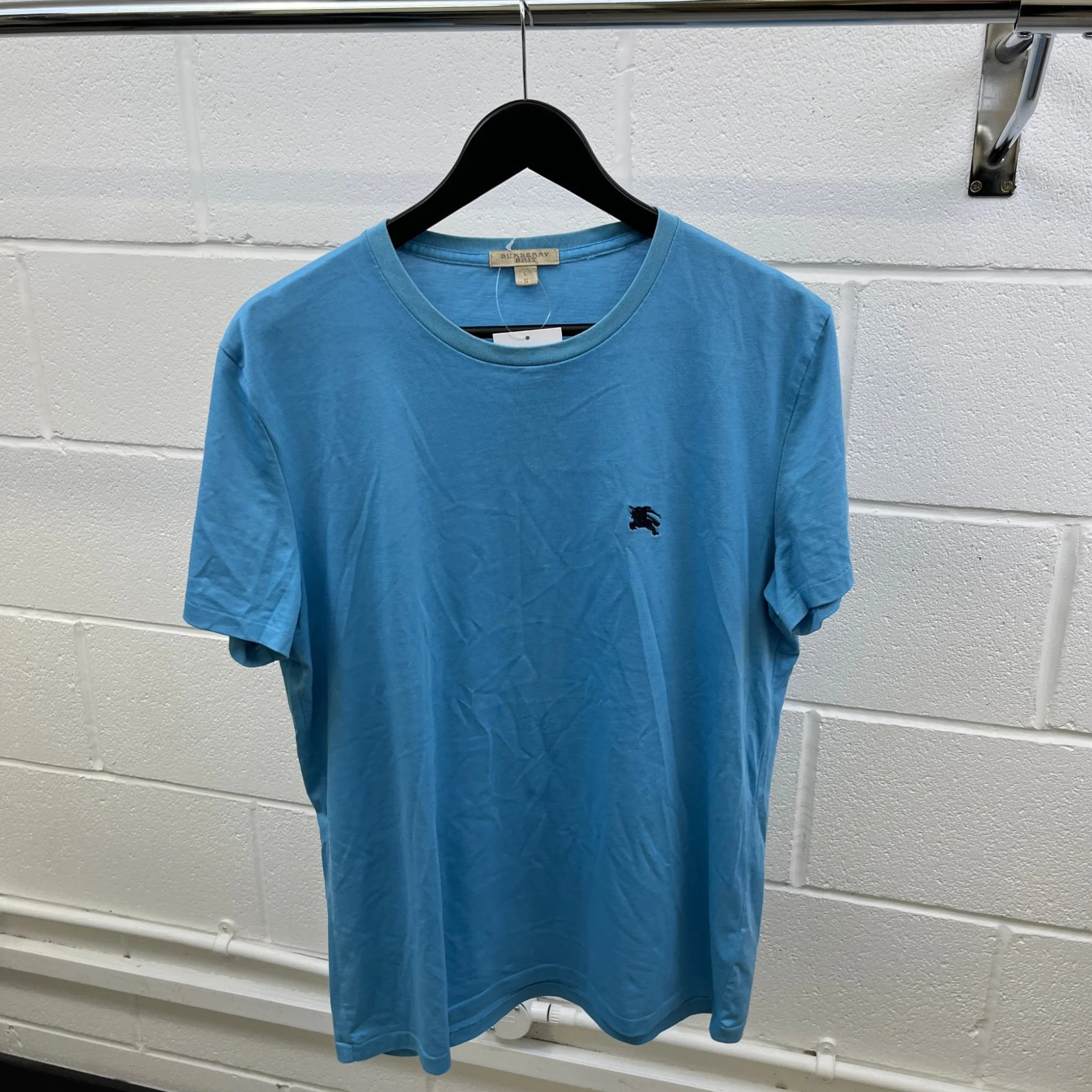Men's Embroidered Logo T-Shirt Blue Size L - Image 8