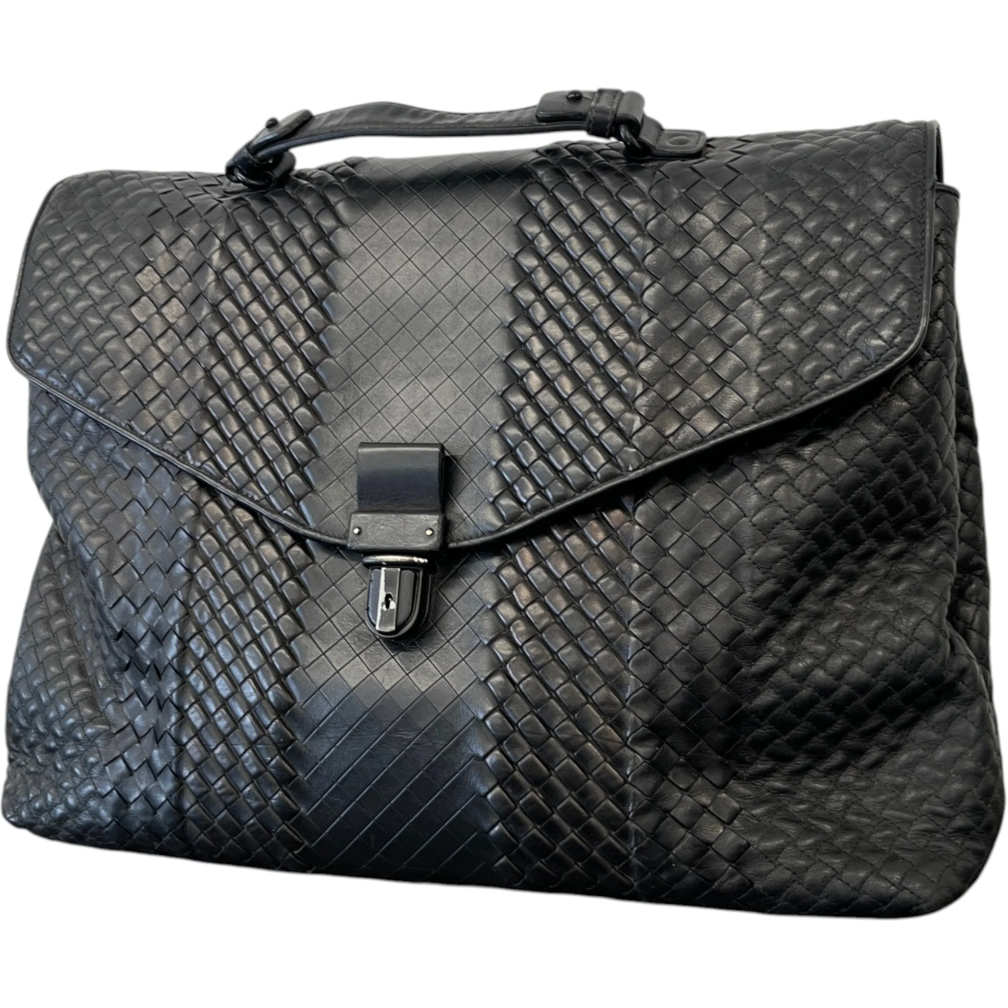 Men's Intrecciato Woven Briefcase Bag Black - Image 3