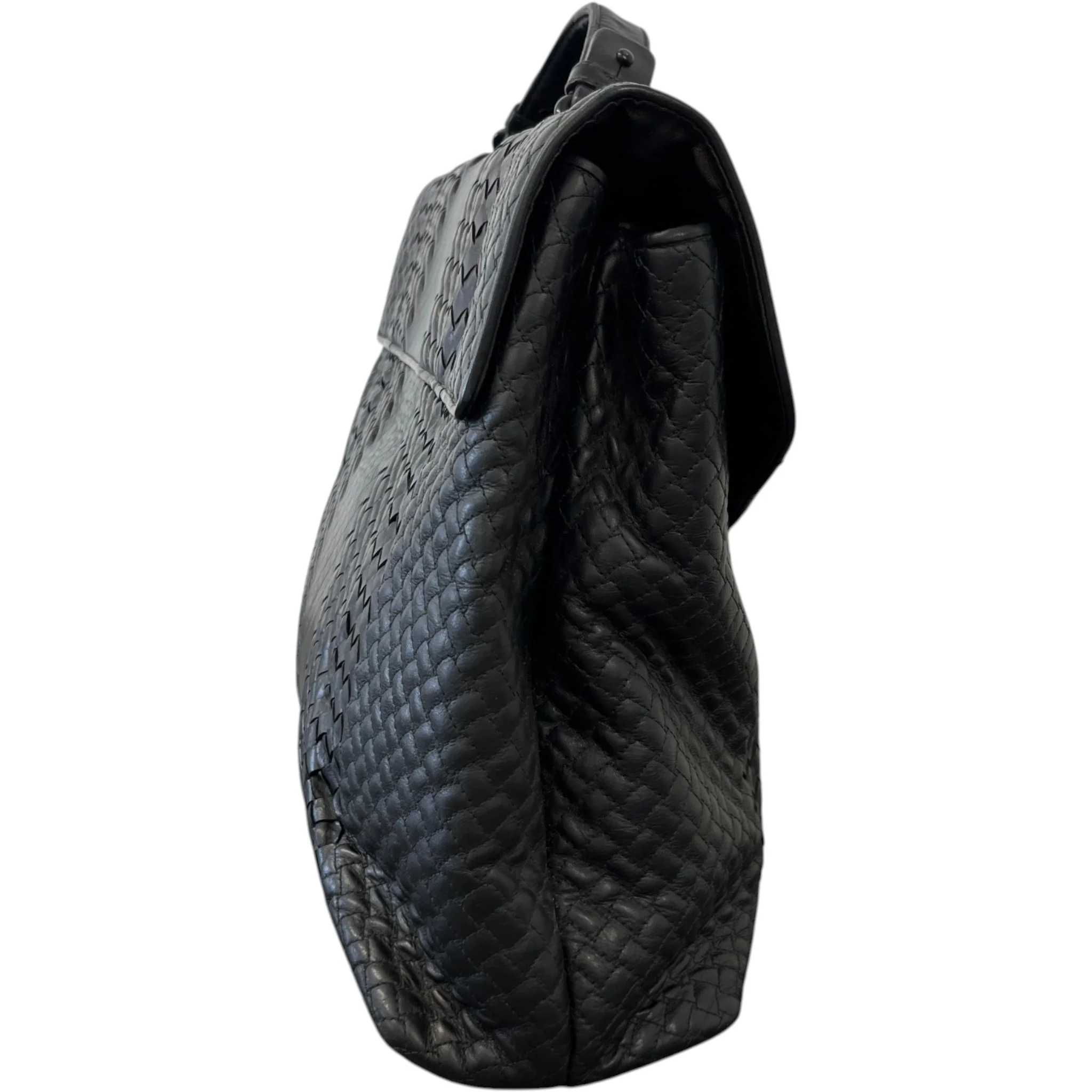Men's Intrecciato Woven Briefcase Bag Black - Image 4