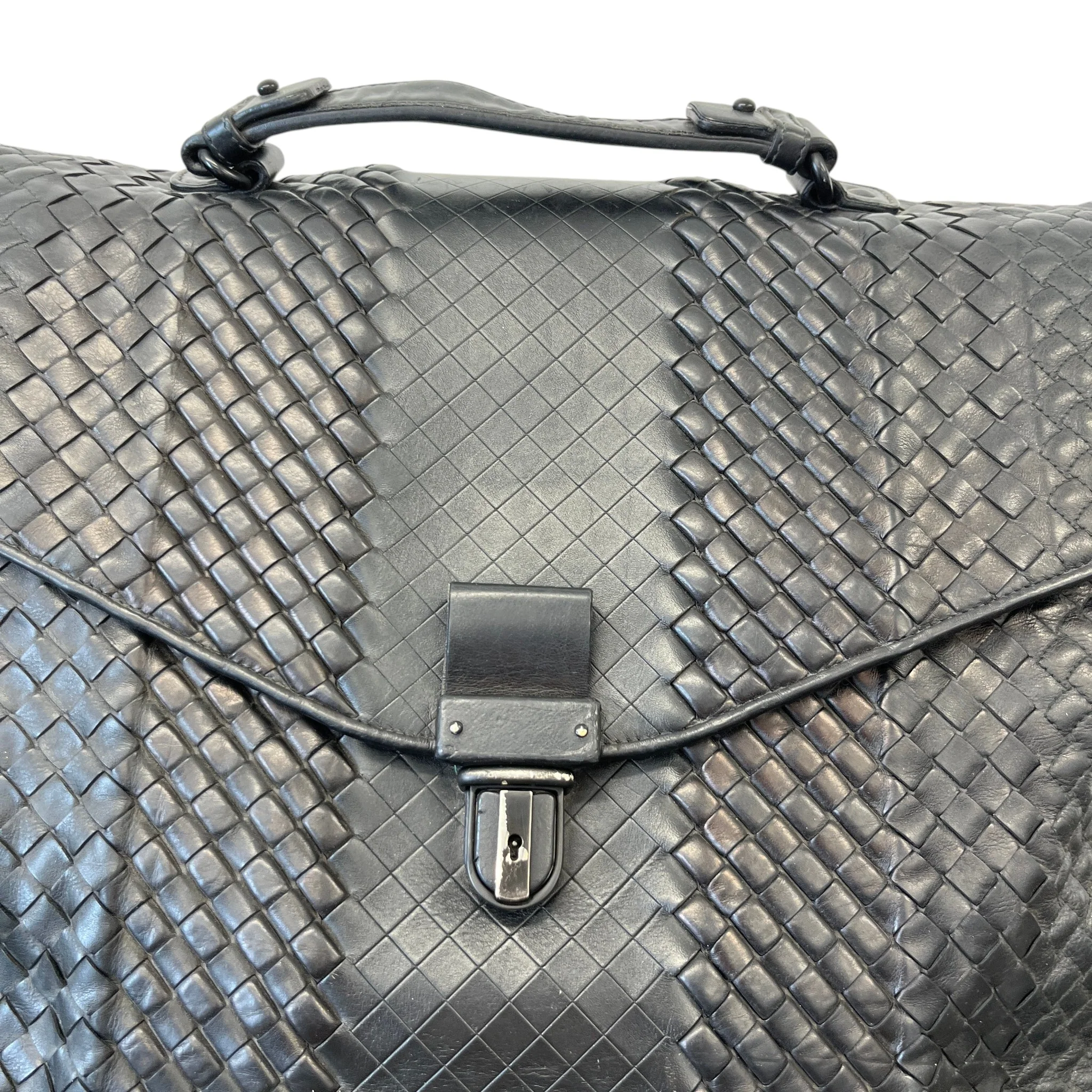 Men's Intrecciato Woven Briefcase Bag Black - Image 9