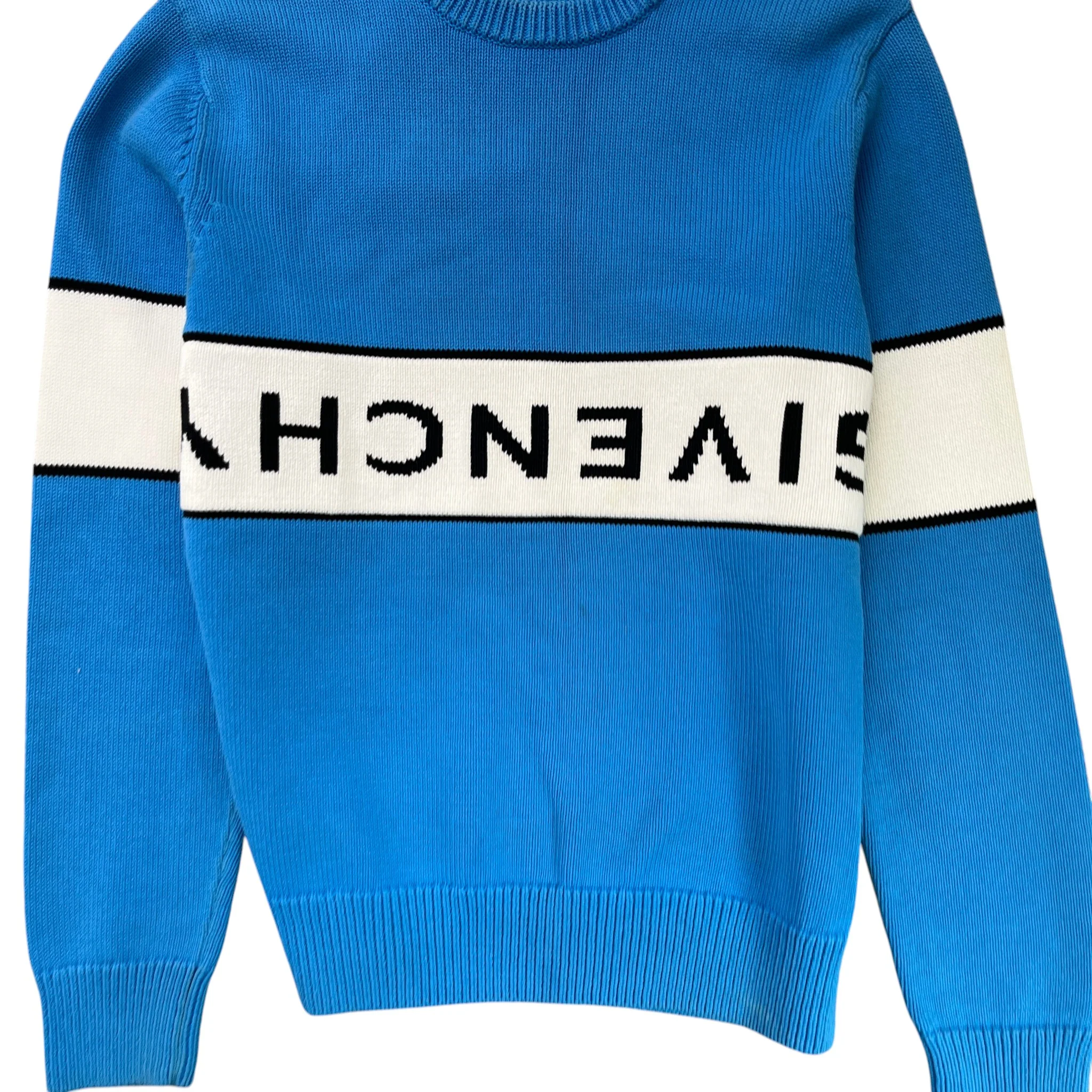 Men's Knitted Reverse Logo Sweatshirt Blue Size L - Image 5