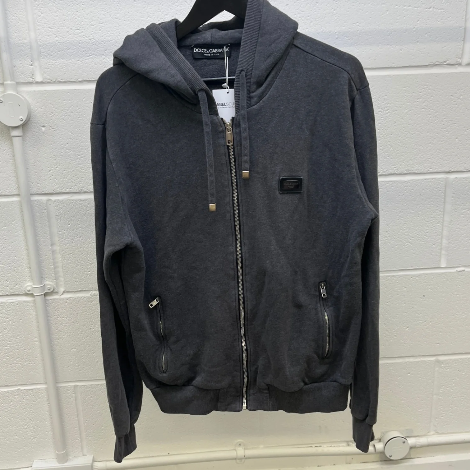 Men's Plaque Logo Zip Up Hoodie Grey Size IT 50 / UK L - Image 7