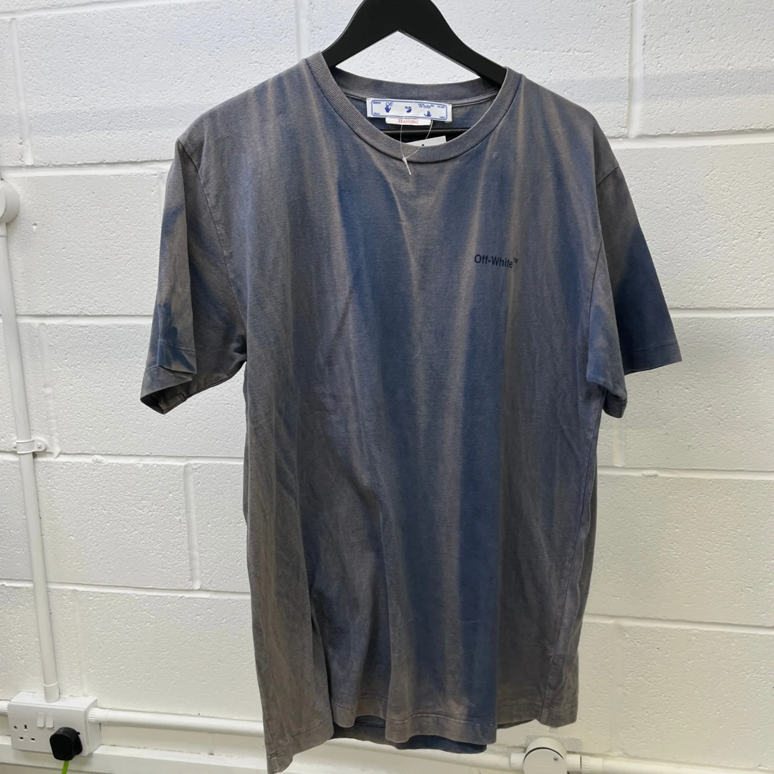 Men's Two-Tone Striped Motif Diag T-Shirt Blue Size L - Image 8