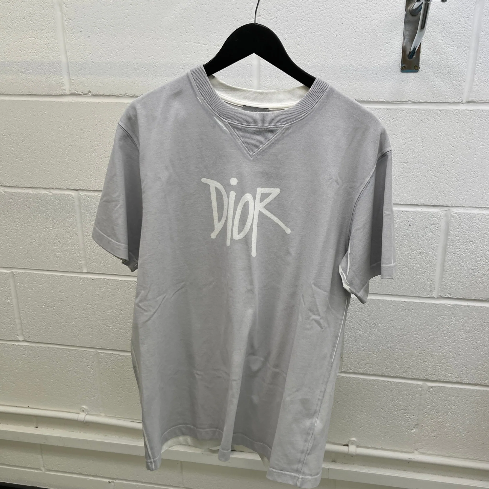 Men's X Shawn Stussy Limited Edition Oversized Logo T-Shirt Grey Size M - Image 9