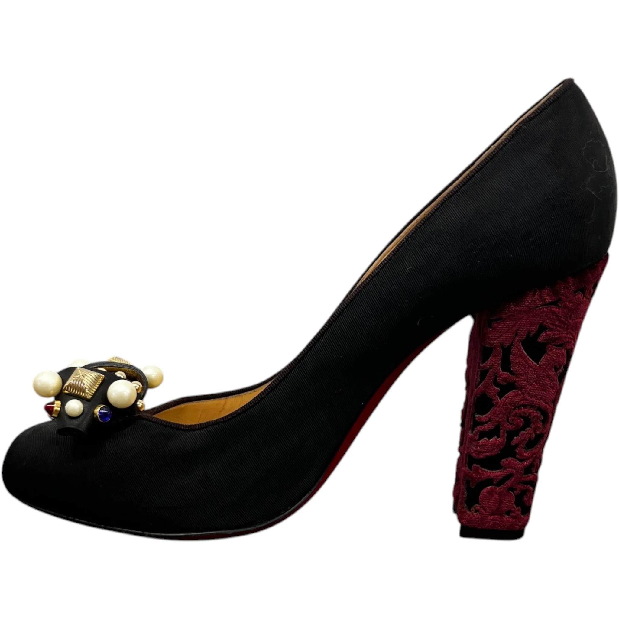 Women's Faux Pearl Accents Heels Black Size EU 40 / UK 7 - Image 2