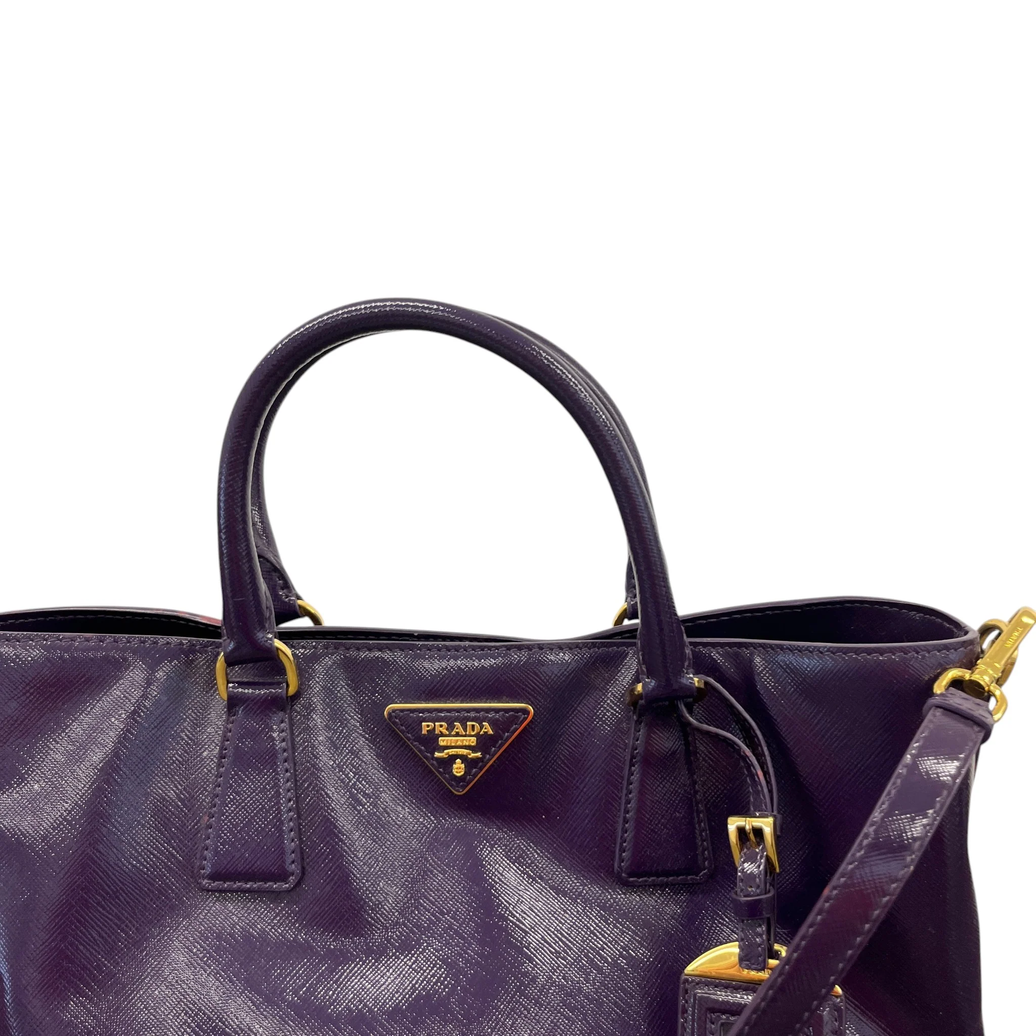 Women's Glazed Saffiano Leather Tote Handbag Purple - Image 10