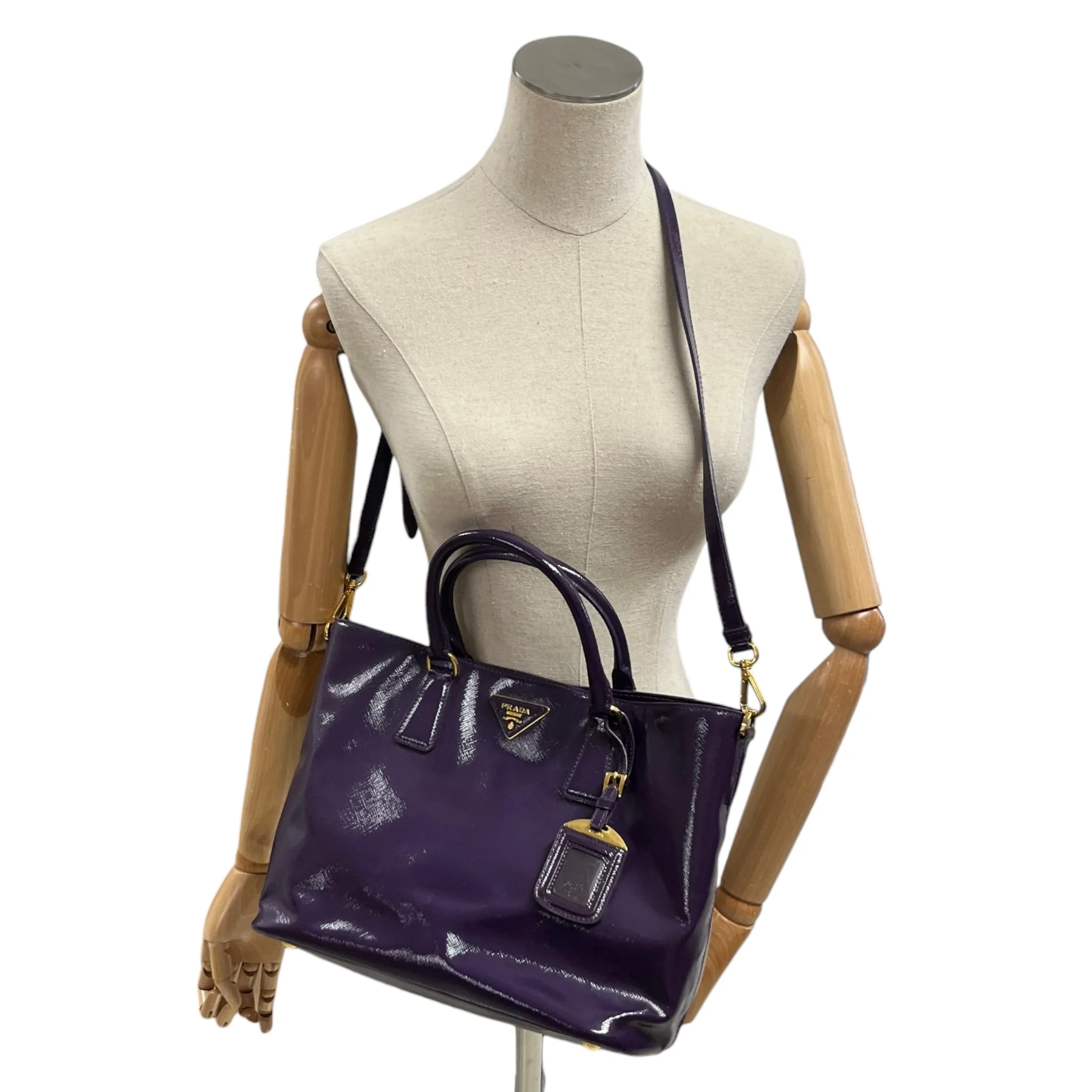 Women's Glazed Saffiano Leather Tote Handbag Purple - Image 2