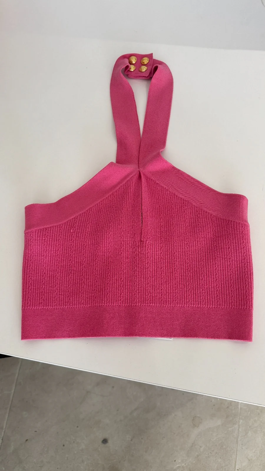 Women's Halterneck Knitted Cropped Top Pink Size S - Image 8