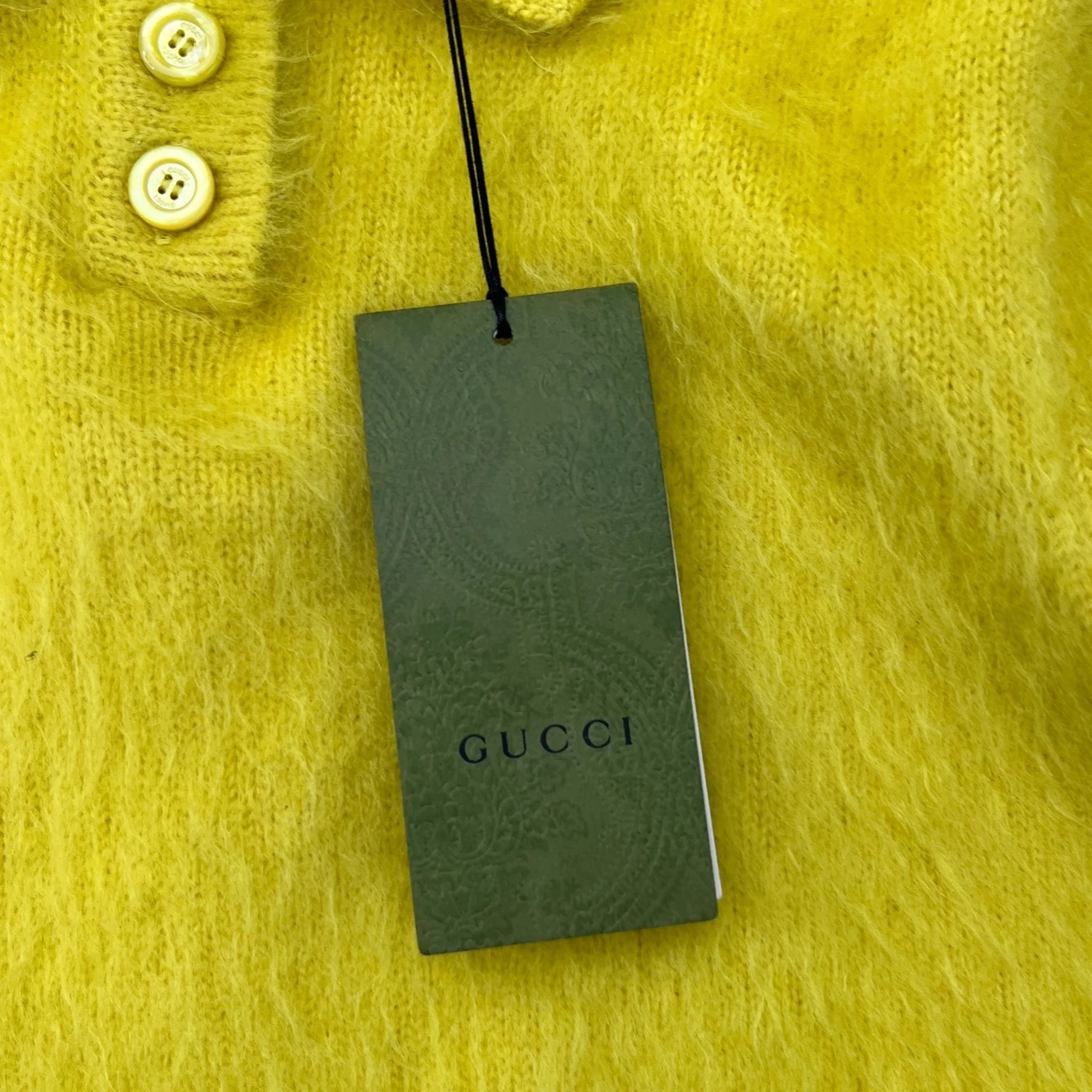 Women's Mohair Crystal-Embellished Logo Polo Shirt Yellow Size M - Image 6