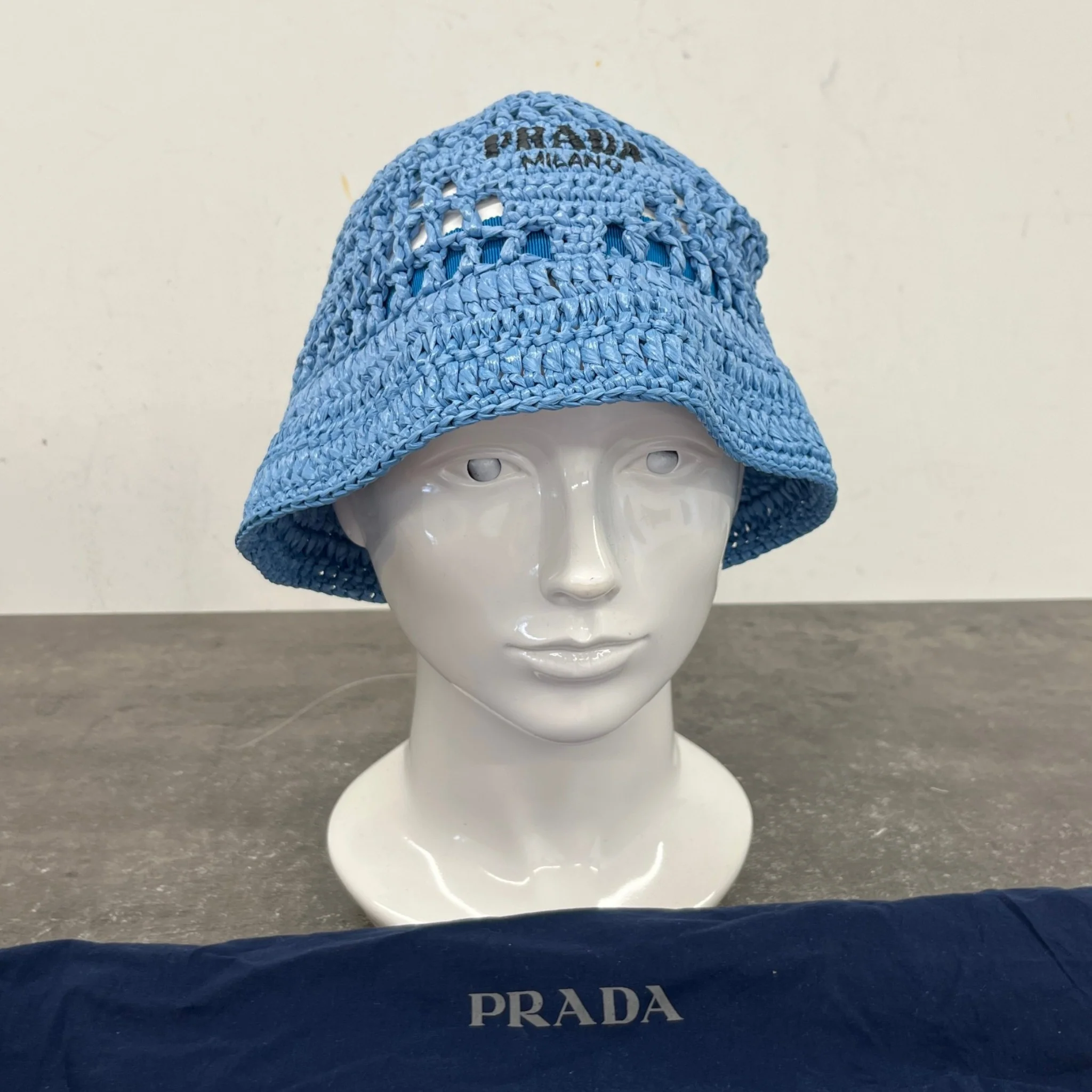 Women's Raffia Crochet Bucket Hat Black Size L - Image 8