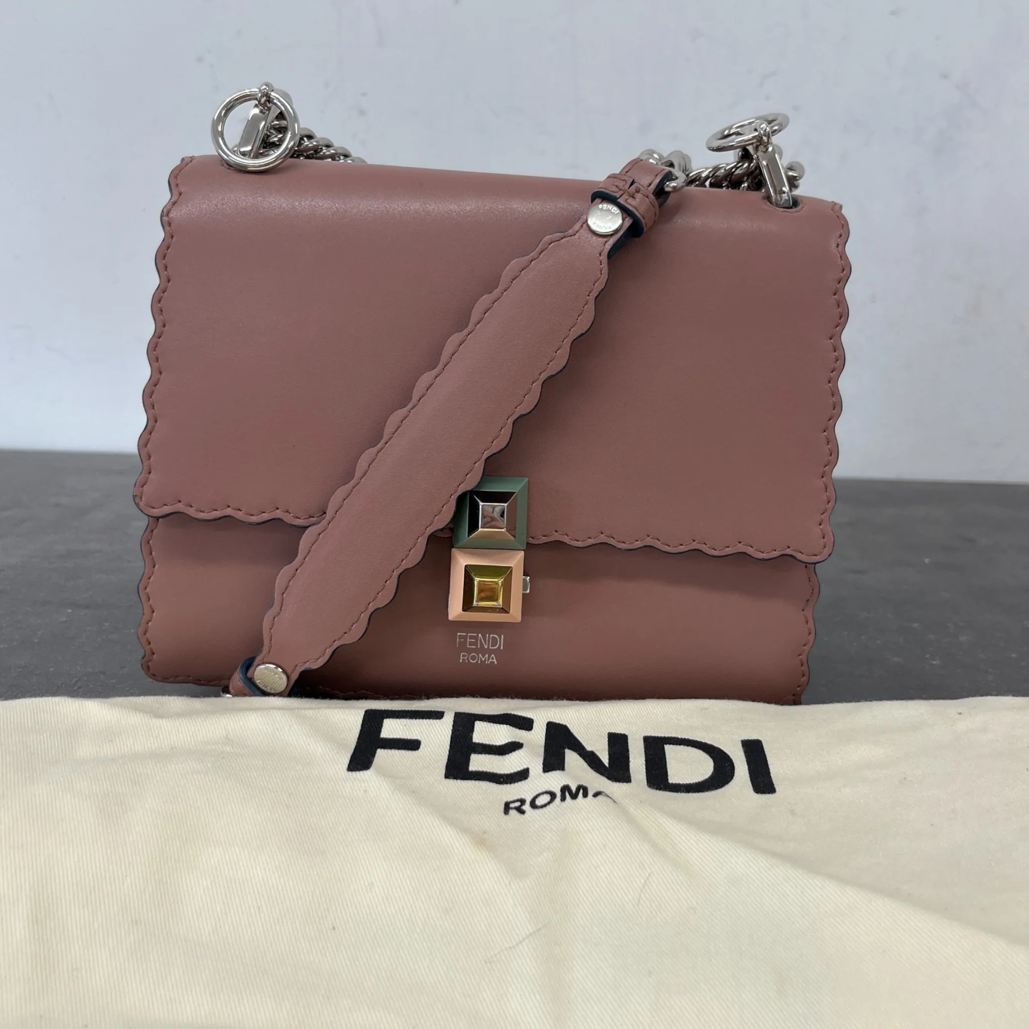 Women's Scalloped Studded Small Kan-I Bag Nude - Image 13