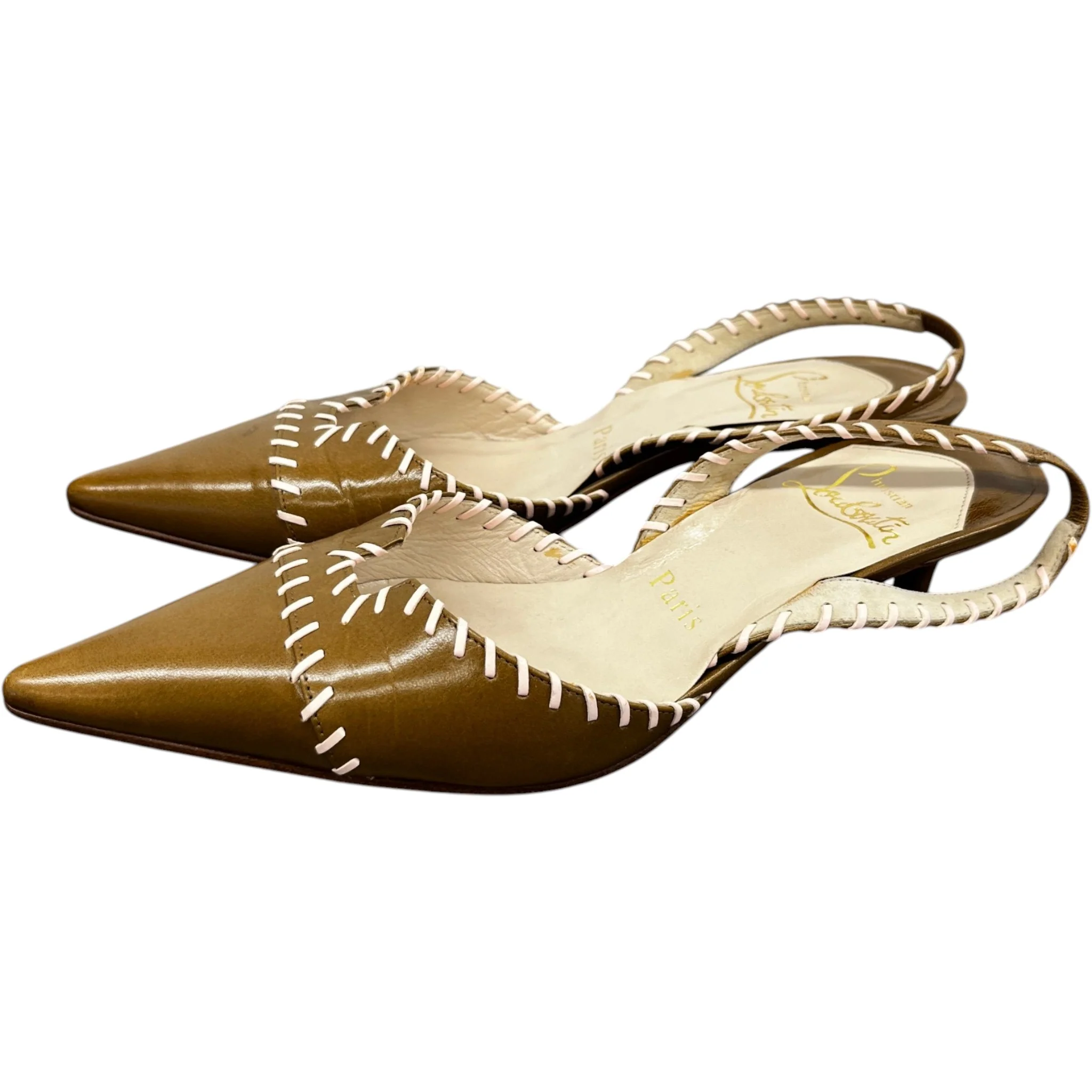 Women's Stitch Detail Kitten Heal Mules Brown Size EU 36 / UK 3 - Image 10