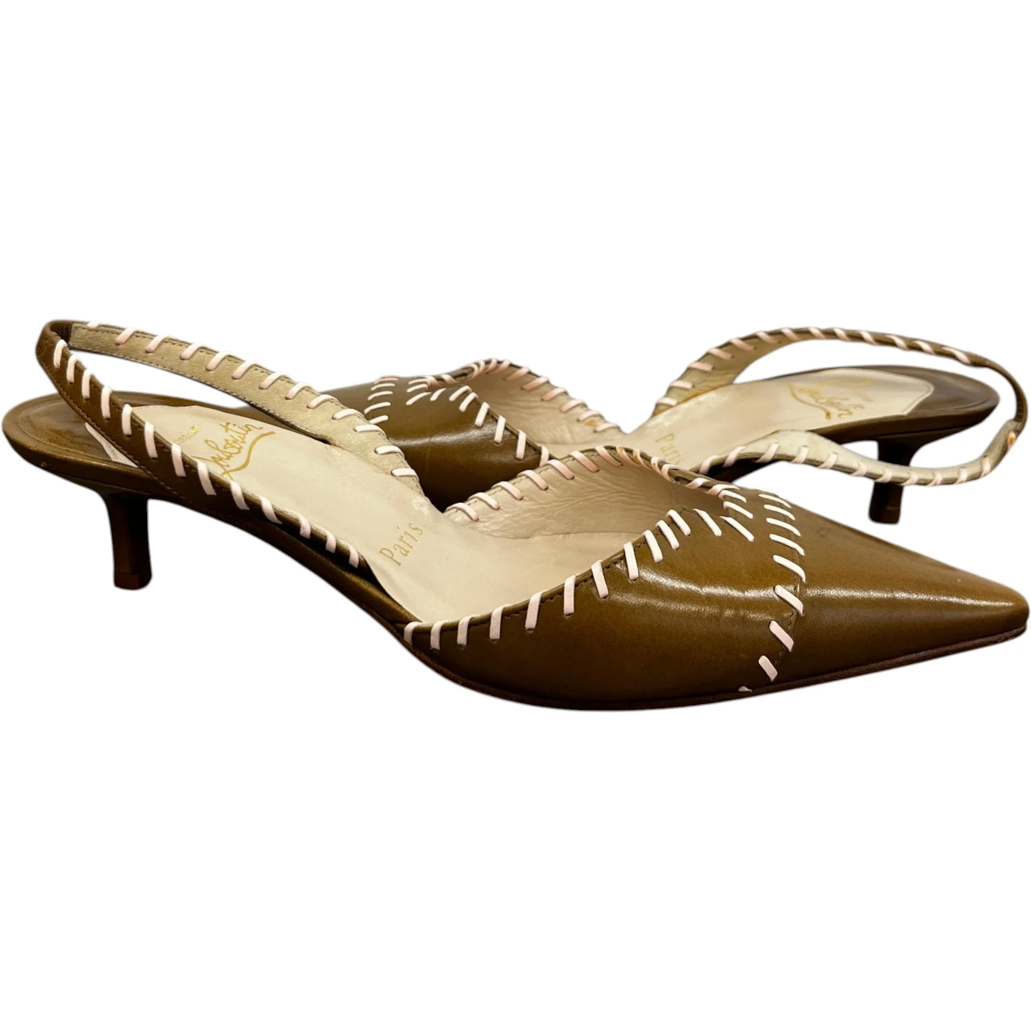 Women's Stitch Detail Kitten Heal Mules Brown Size EU 36 / UK 3 - Image 3