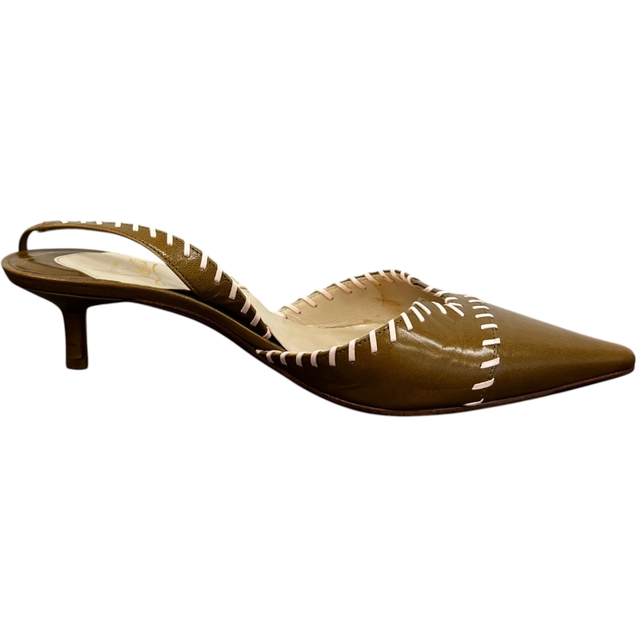 Women's Stitch Detail Kitten Heal Mules Brown Size EU 36 / UK 3 - Image 4