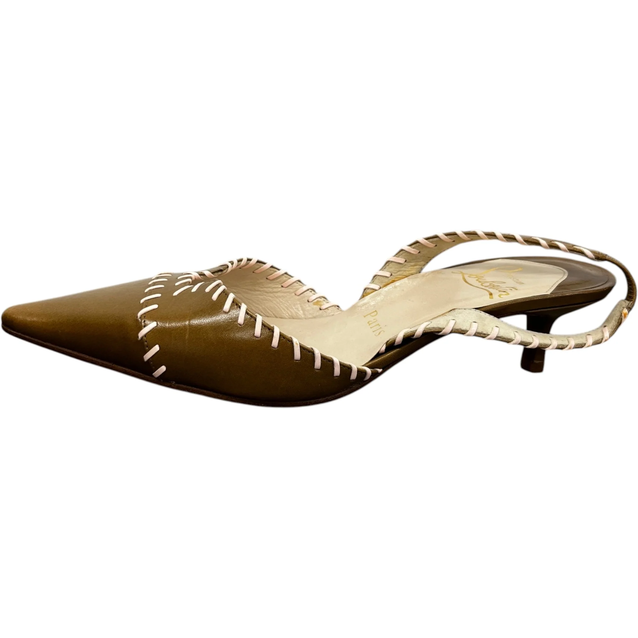 Women's Stitch Detail Kitten Heal Mules Brown Size EU 36 / UK 3 - Image 5