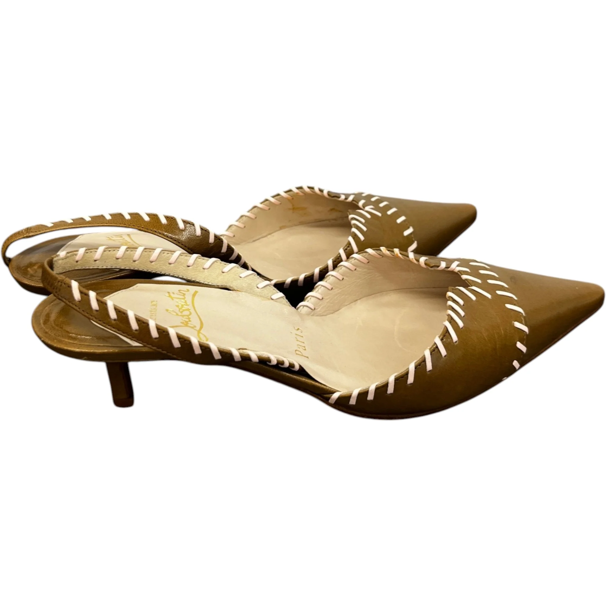 Women's Stitch Detail Kitten Heal Mules Brown Size EU 36 / UK 3 - Image 8