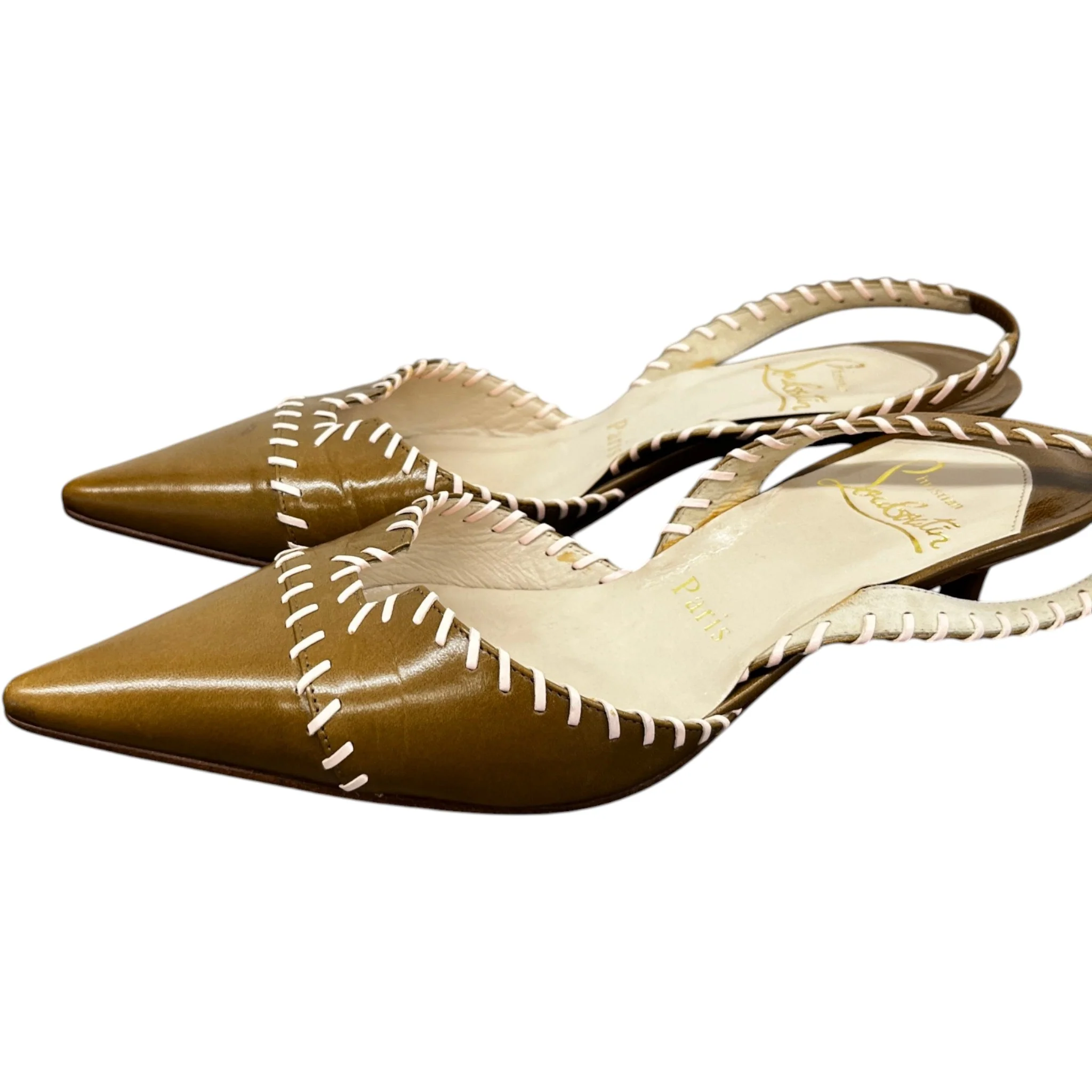 Women's Stitch Detail Kitten Heal Mules Brown Size EU 36 / UK 3 - Image 9