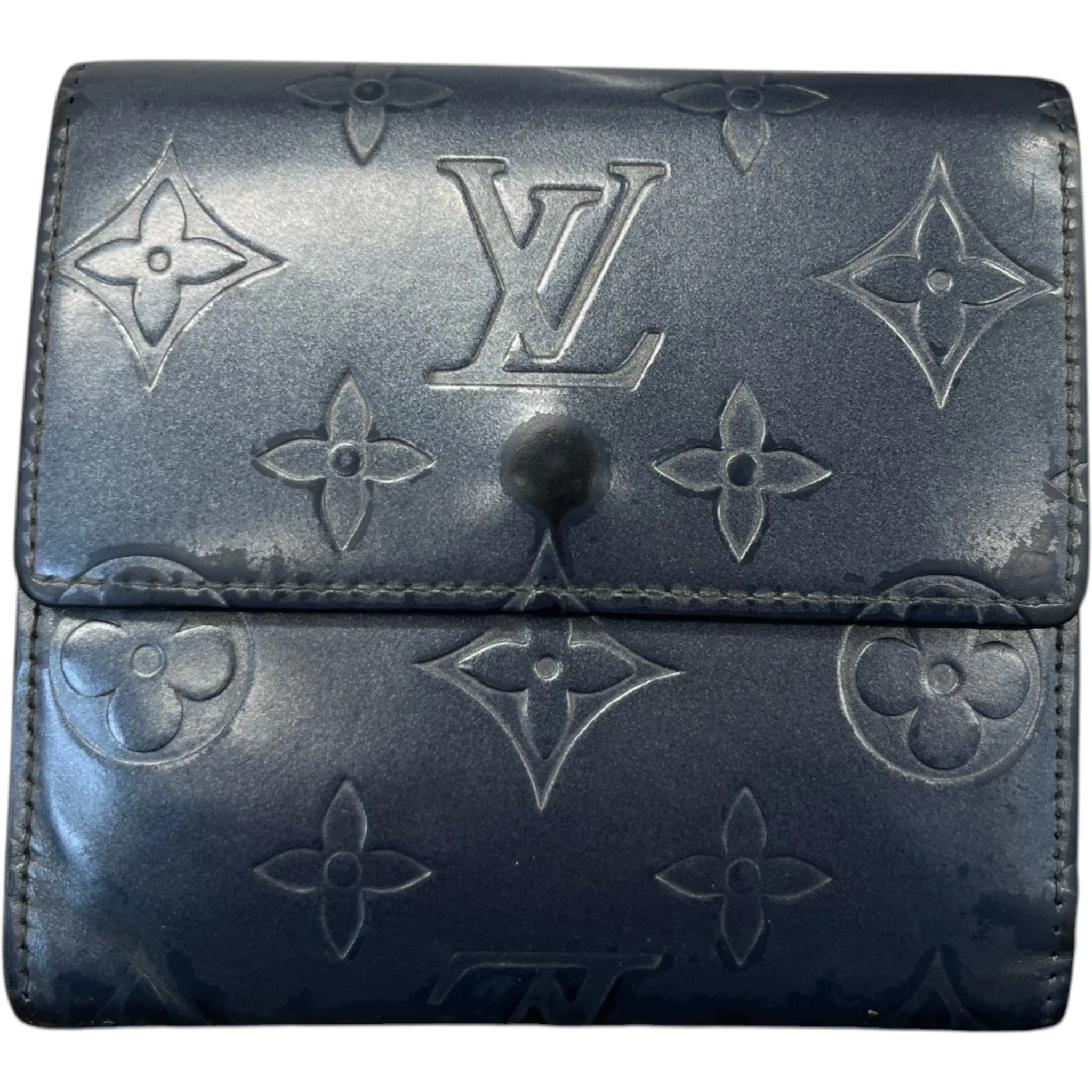 Women's Vernis Leather Elise Trifold Wallet Navy - Image 2